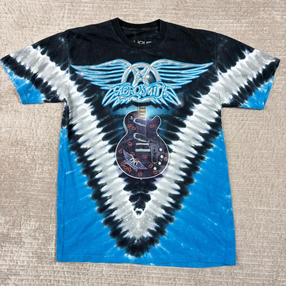 Liquid Blue Aerosmith Tie Dye Shirt Mens Medium 2006 Band Tee Blue Black Guitar